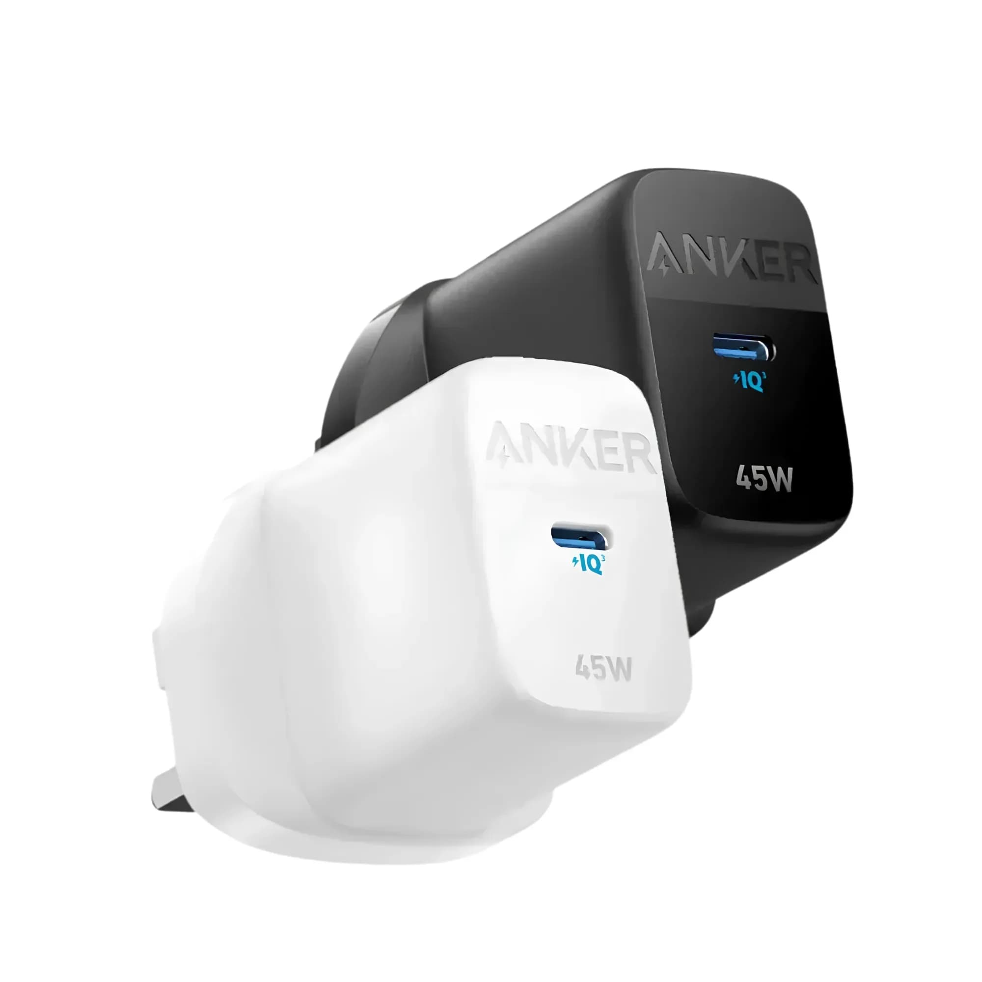 Anker 313 Power Adapter 45W USB-C Charger White.
Compact wall charger featuring a single USB-C port with up to 45W Power Delivery output.