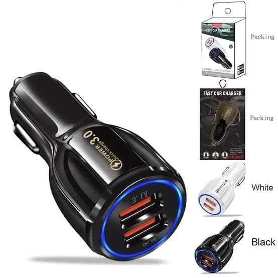 9A Fast Car Charger USB Car Adapter.
Universal dual-port car charger supporting fast charging for smartphones and mobile devices.