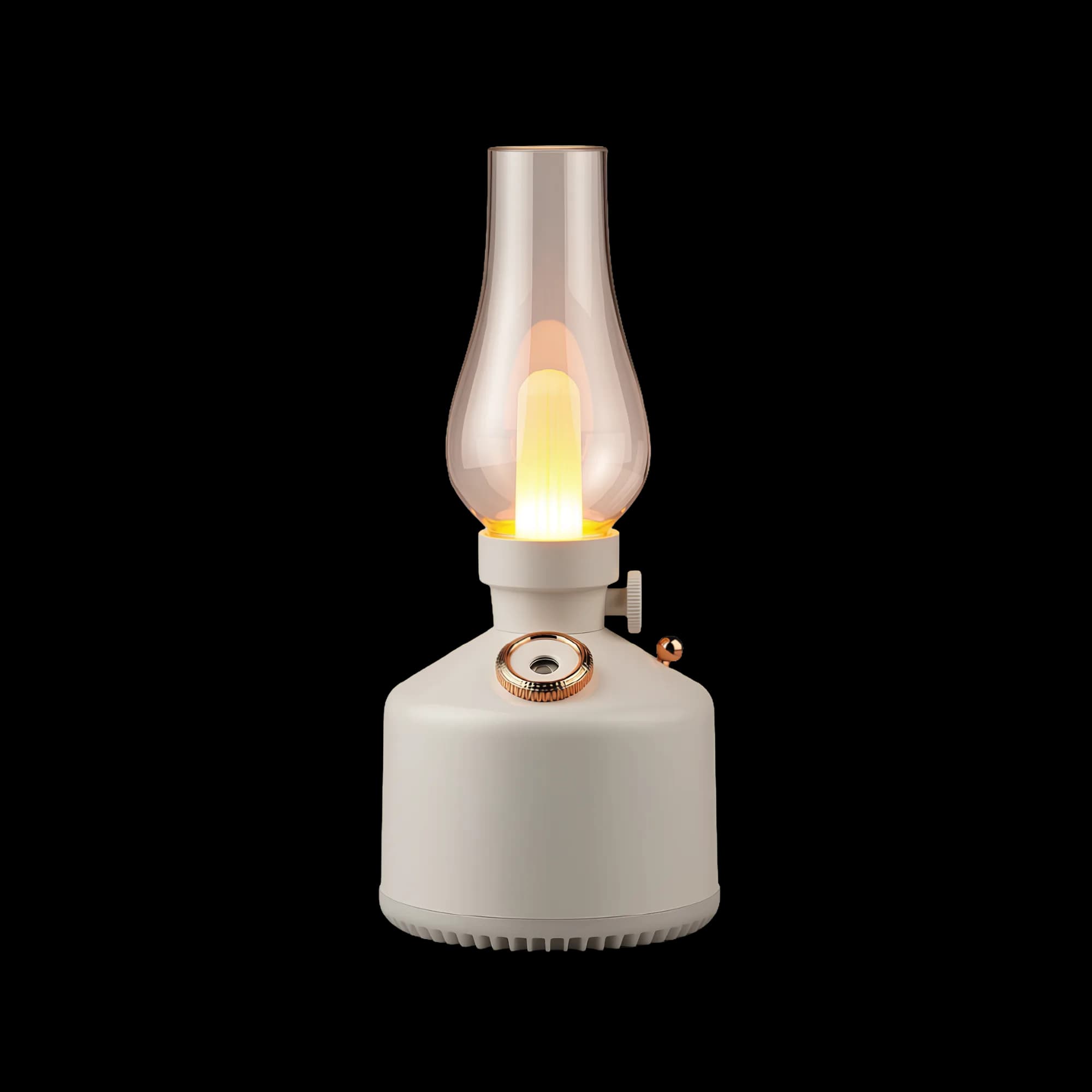 Vintage Lamp Humidifier LA-0621 – Ultrasonic mist, 300ml tank, color-changing LED night light, USB powered, retro lamp design.