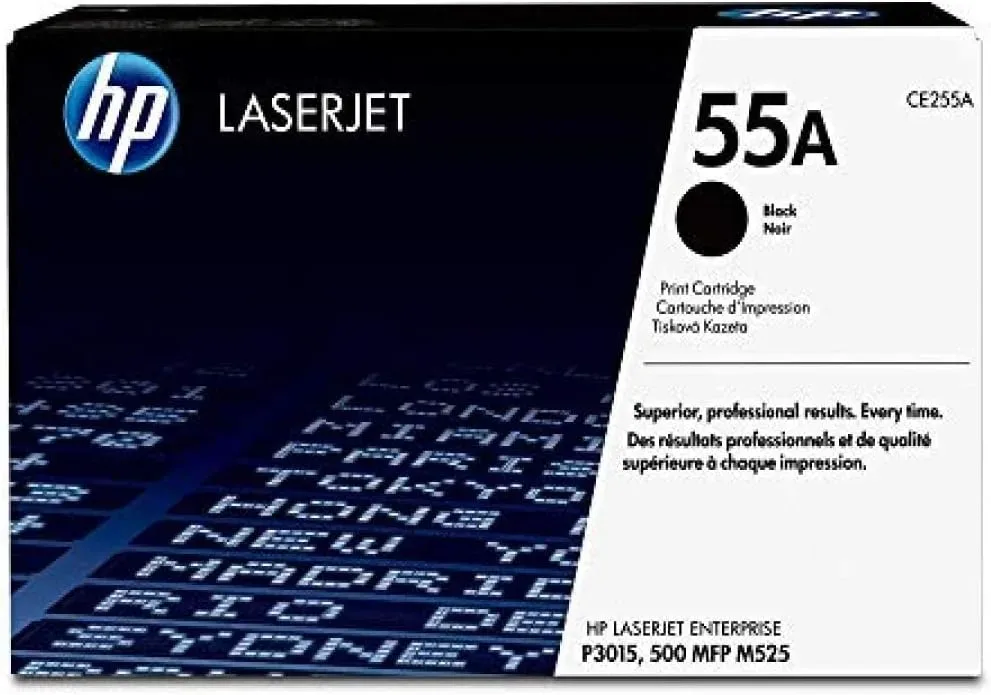 HP CE255A (55A) Toner Cartridge – Black, high yield, for LaserJet printers.