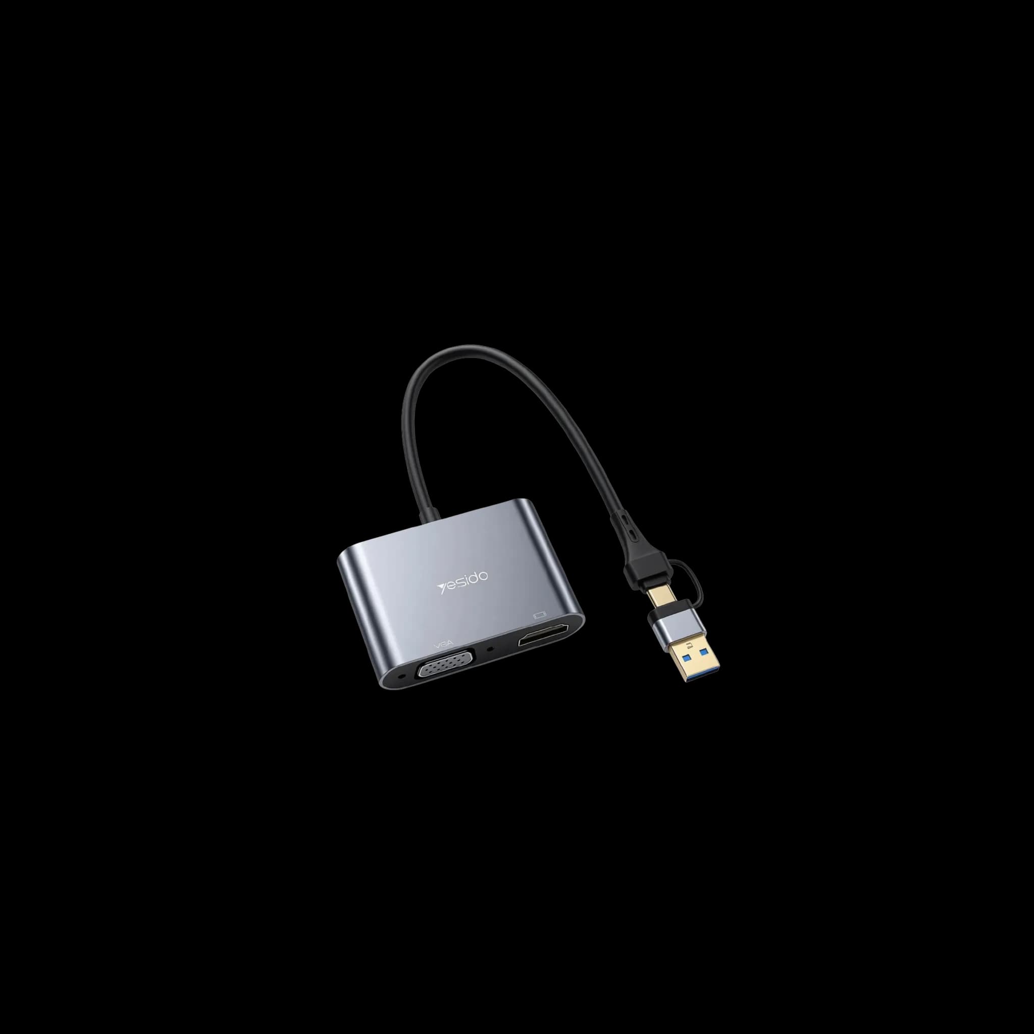 YESIDO HM15 USB / Type-C to VGA + HD Adapter HDTV Dual Monitors Mirroring Adapter