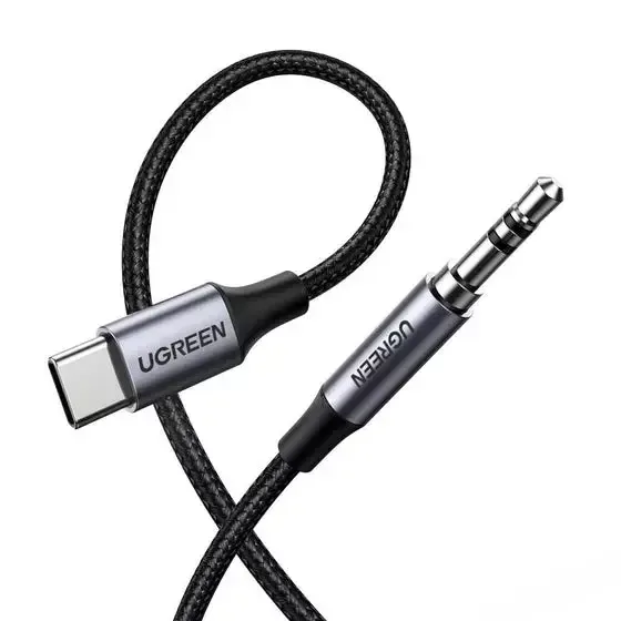 Audio cable UGREEN 30633 — 3.5mm (male) to USB Type-C (male), 1 m, black/silver