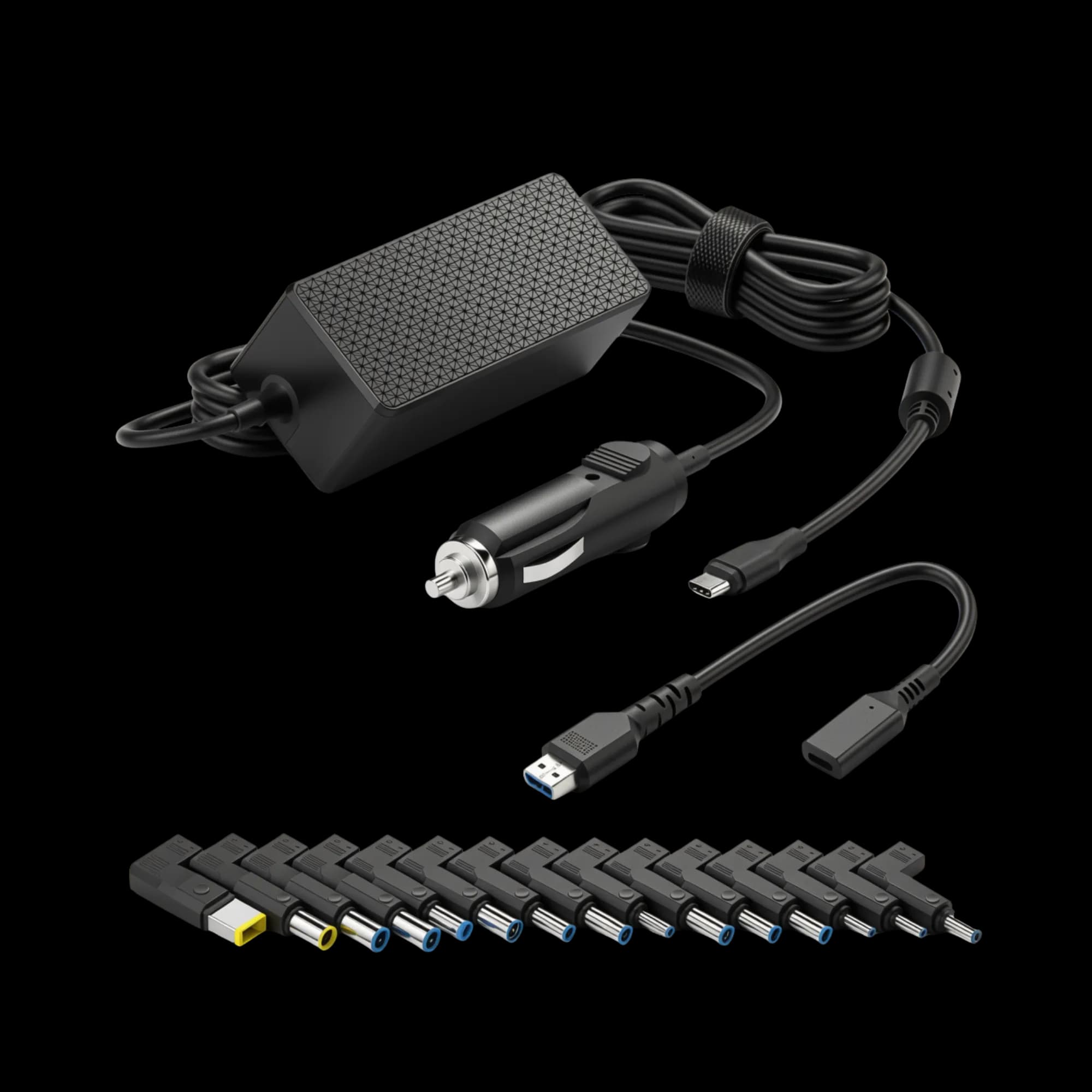 Universal Car & Home Laptop Charger – AC/DC, 8 tips, 100W max.